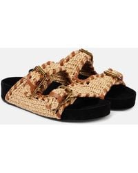 Isabel Marant - Lennyo Leather-Trimmed Raffia Sandals - Lyst