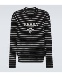 Prada - Logo Striped Wool And Cashmere Sweater - Lyst