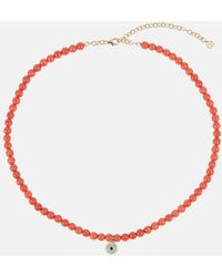 Sydney Evan - Evil Eye 14kt Gold And Coral Beaded Necklace With Diamonds - Lyst
