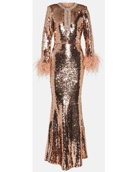 Self-Portrait - Sequined Feather-trimmed Gown - Lyst