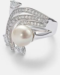 YEPREM - Pearlescent 18Kt Ring With Diamonds And Pearl - Lyst