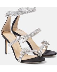 Mach & Mach - Crystal Flower Embellished Satin Sandals - Lyst