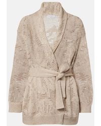 Brunello Cucinelli - Open-Knit Linen And Cotton Wrap Cardigan - Lyst