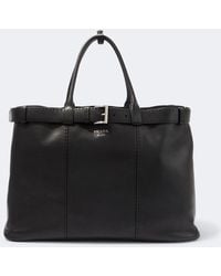 Prada - Buckle Leather Tote Bag - Lyst