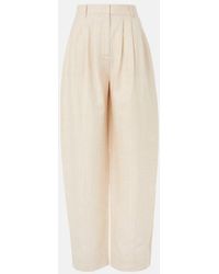Posse - Lucille Pinstripe Linen Barrel-Leg Pants - Lyst