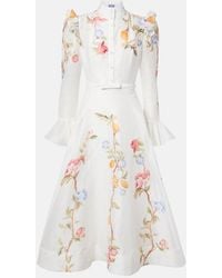 LEO LIN - Selina Floral Ruffled Linen-Blend Midi Dress - Lyst