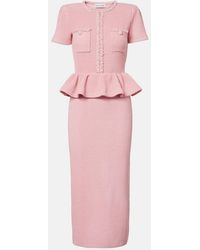 Self-Portrait - Waffle-Knit Peplum Midi Dress - Lyst