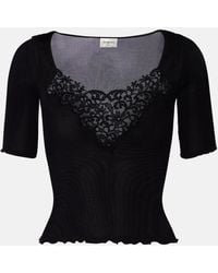 Saint Laurent - Lace-Trimmed Ribbed-Knit Silk Top - Lyst
