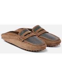 Brunello Cucinelli - Monili Suede Driving Mules - Lyst