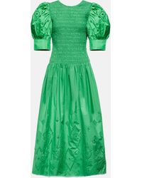 Ganni Broderie Anglaise Cotton Midi Dress - Green