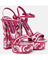 Dolce & Gabbana - Printed polished calfskin platform sandals - Lyst