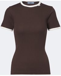 Prada - Ribbed-Knit Cotton T-Shirt - Lyst