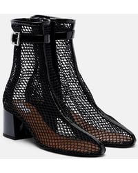 Alaïa - Fishnet Patent Leather-Trimmed Ankle Boots - Lyst