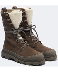 Moncler - Vera Shearling-Trimmed Suede Lace-Up Boots - Lyst