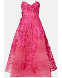 Monique Lhuillier - Floral-Applique Tulle Midi Dress - Lyst