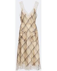 Rabanne - Plaid Lace-Trimmed Silk Satin Midi Dress - Lyst