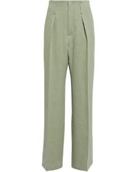 Brunello Cucinelli High-rise Wide-leg Linen-blend Trousers - Green