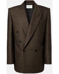 Saint Laurent - Herringbone Double-Breasted Wool Blazer - Lyst