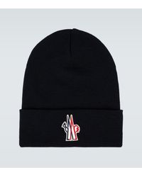 Save 44% Mens Hats 3 MONCLER GRENOBLE Hats 3 MONCLER GRENOBLE Logo-patch Wool Beanie Hat in Black for Men 