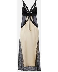 The Attico - Cutout Lace-Trimmed Satin Midi Dress - Lyst