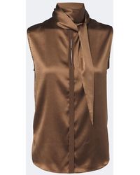 Dorothee Schumacher - Sense Of Shine Tie-Neck Silk-Blend Satin Top - Lyst