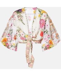 CAMILLA - Floral Tie-Front Linen Crop Top - Lyst
