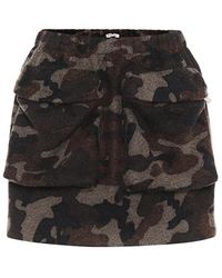 Miu Miu Minigonna a stampa camouflage in lana - Nero