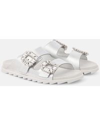 Roger Vivier - Crystal-Embellished Metallic Leather Slides - Lyst