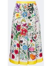 Gucci - Flora Pleated Silk Midi Skirt - Lyst