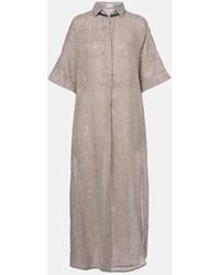 Brunello Cucinelli - Hemdblusenkleid Aus Leinen Und Seide - Lyst