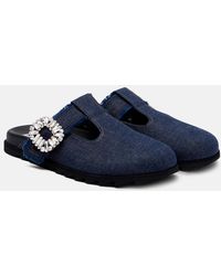 Roger Vivier - Slidy Viv' Embellished Denim Mules - Lyst