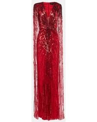 Jenny Packham - Rush Sequined Caped Gown - Lyst