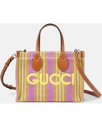 Gucci - Straw Small Leather-trimmed Tote Bag - Lyst