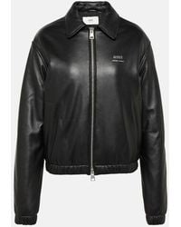 Ami Paris - Logo-Lettering Leather Bomber Jacket - Lyst