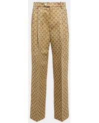 Gucci - Pantalones de algodon y lino en jacquard con GG - Lyst