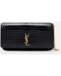 Saint Laurent - Cassandre Mini Croc-Effect Leather Phone Pouch - Lyst