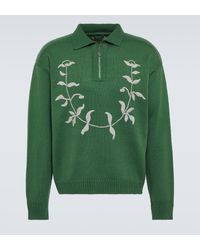 Bode - Embroidered Wool Polo Sweater - Lyst