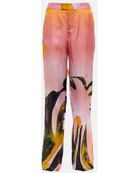Louisa Ballou - Cruise Printed Straight Silk Pants - Lyst