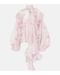 Zimmermann - Crush Floral-Print Ruffled Linen-Blend Blouse - Lyst