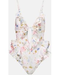 Zimmermann - Floral Ruffled Swimsuit - Lyst