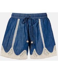 Zimmermann - Awaken Lace-Trimmed Denim Shorts - Lyst