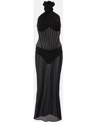 Magda Butrym - Floral-Applique Sheer Cocktail Dress - Lyst
