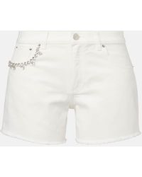 Area - Crystal-Embellished Denim Shorts - Lyst