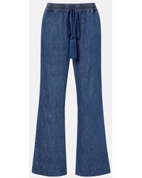 Valentino - Cotton Chambray Wide-Leg Pants - Lyst