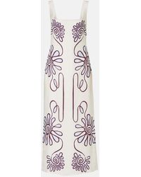 Cala De La Cruz - Bedrucktes Midikleid Amaranta Aus Leinen - Lyst