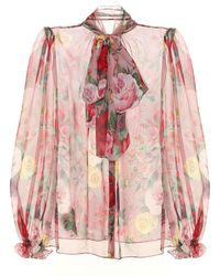 Dolce & Gabbana Blouse imprimée en soie à lavallière - Rose