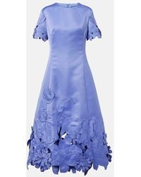 LEO LIN - Caroline Floral-Applique Satin Midi Dress - Lyst