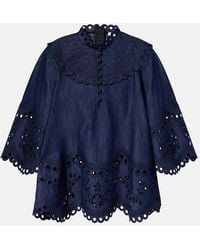 Zimmermann - Mahon Broderie Anglaise Denim Top - Lyst