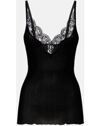 Saint Laurent - Tank Top De Seda Con Encaje - Lyst