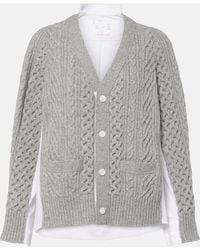 Sacai - Cable-Knit Wool And Poplin Cardigan - Lyst